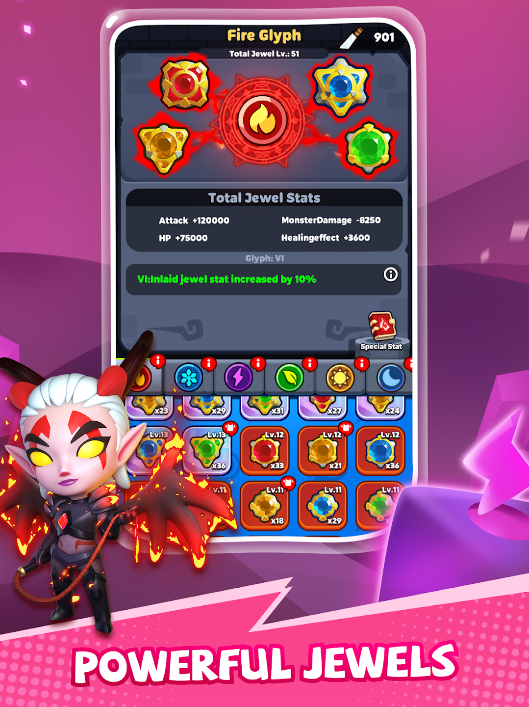 PunBall magical hero launching bouncing projectiles at enemy waves in an action scene.