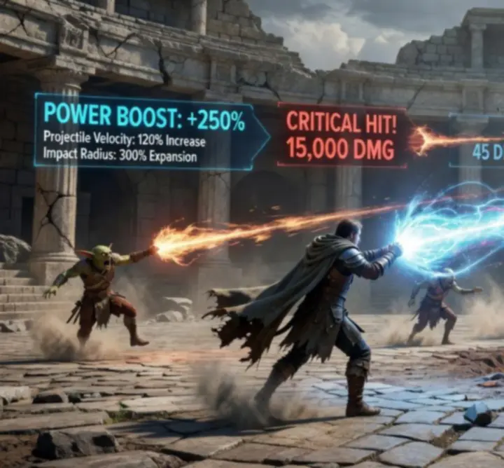PunBall upgrade comparison showing basic attacks and fully-upgraded skill effects