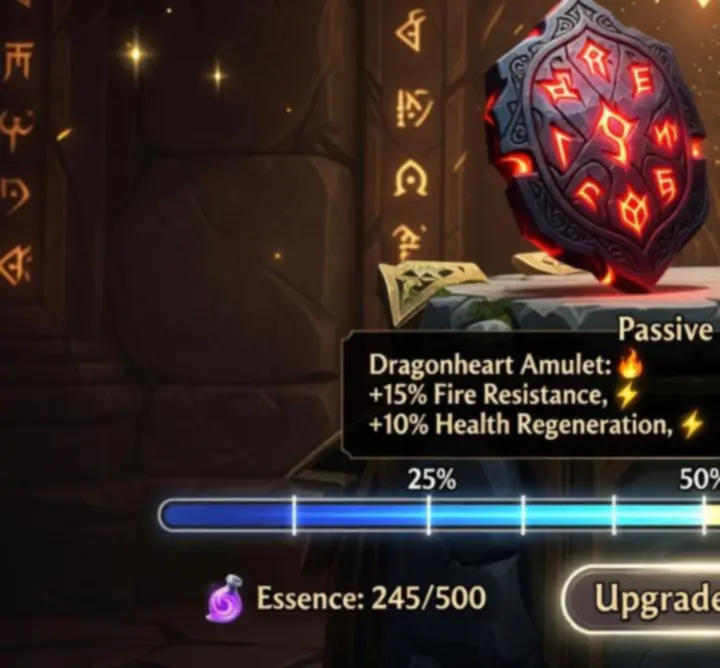 PunBall relic upgrade screen showing passive bonuses